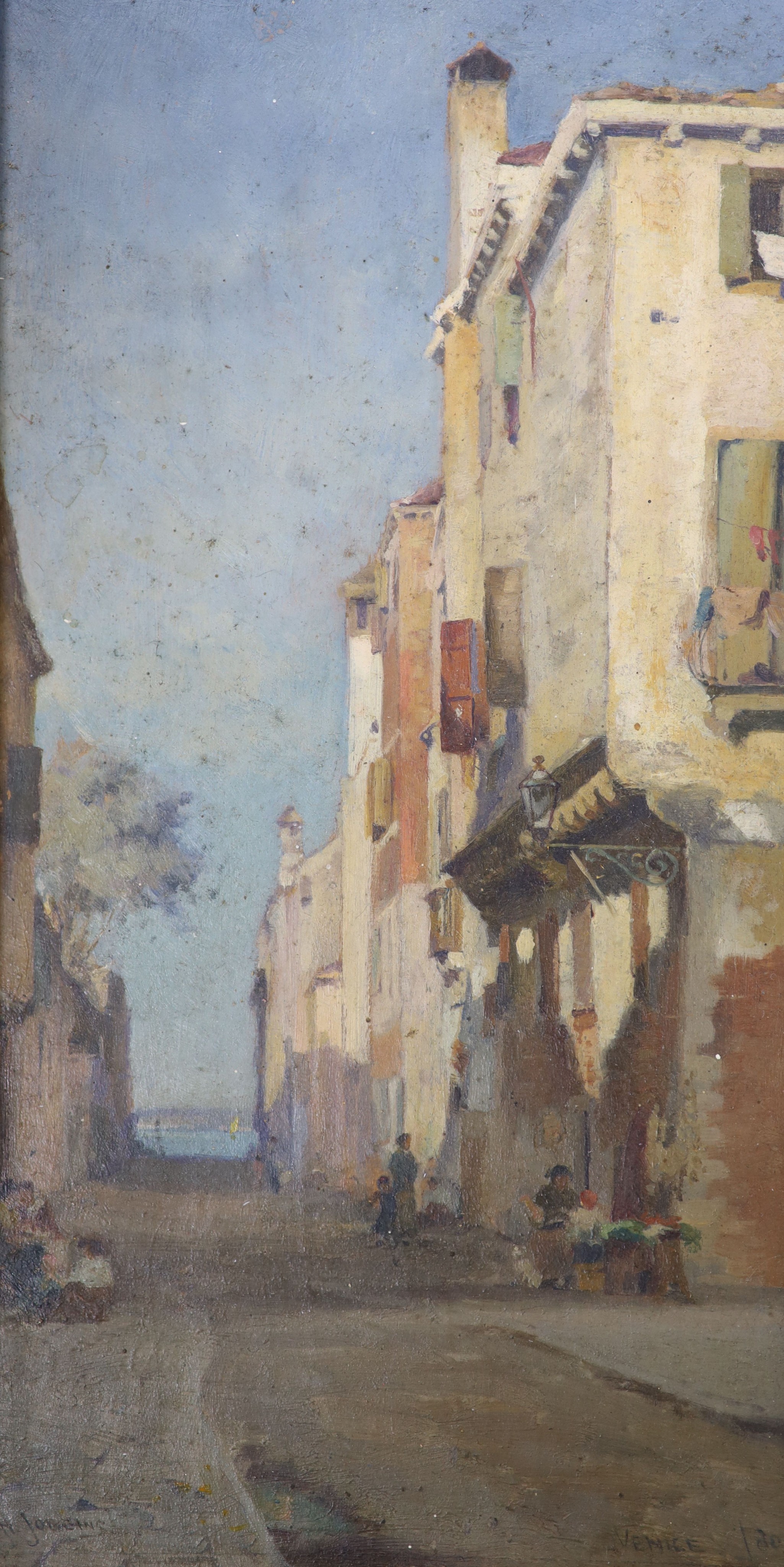 William H. Jobbins (fl.1872-1893), oil on panel, Street scene, Venice 1880, signed and dated '80, 26 x 13cm